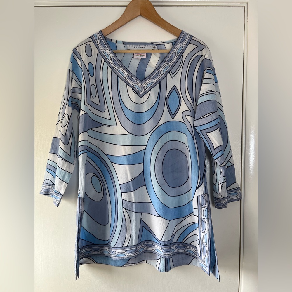 Gretchen Scott 100% Cotton Tunic Top Mod Geometric Boho Retro Soft Girl Preppy